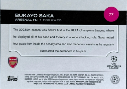 2024 Topps Chrome UCC Bukayo Saka #77 Arsenal