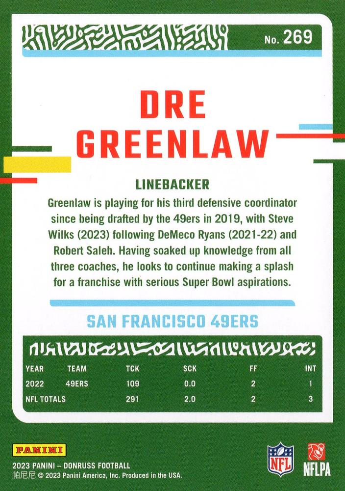2023 Panini Donruss Dre Greenlaw #269 San Francisco 49ers