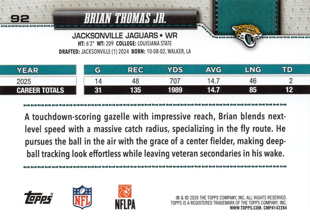 2026 Topps Flagship Brian Thomas Jr. #92 Jacksonville Jaguars