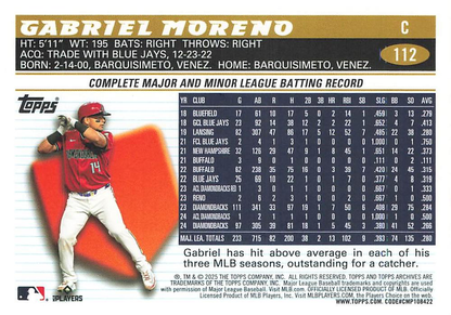 2025 Topps Archives Gabriel Moreno #112 Arizona Diamondbacks