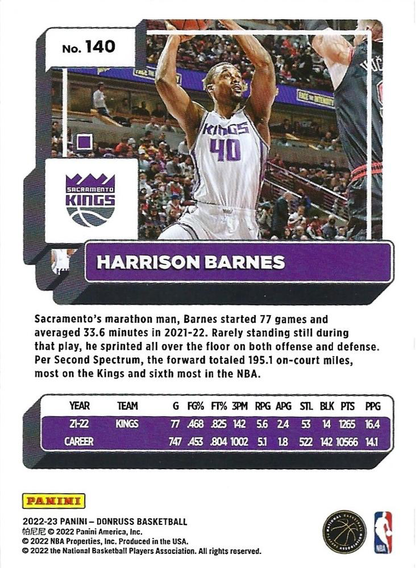 2022 Panini Donruss Harrison Barnes #140 Sacramento Kings