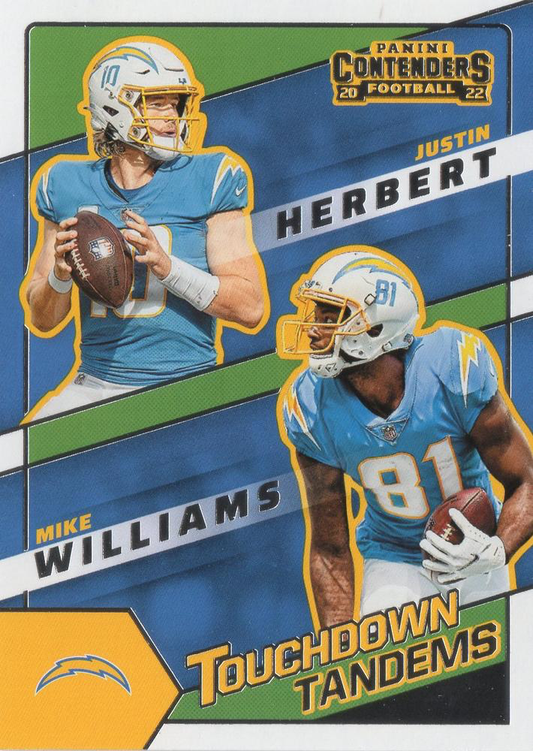 2022 Panini Contenders Touchdown Tandems Herbert / Williams #TDT-LAC Los Angeles Chargers