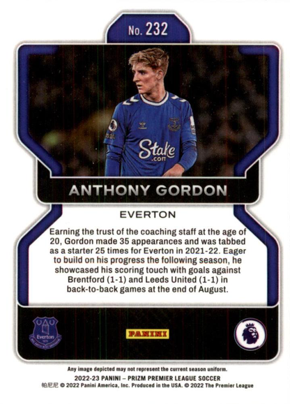 2022 Panini Prizm Premier League Anthony Gordon Prizms Purple Pulsar #232 Everton