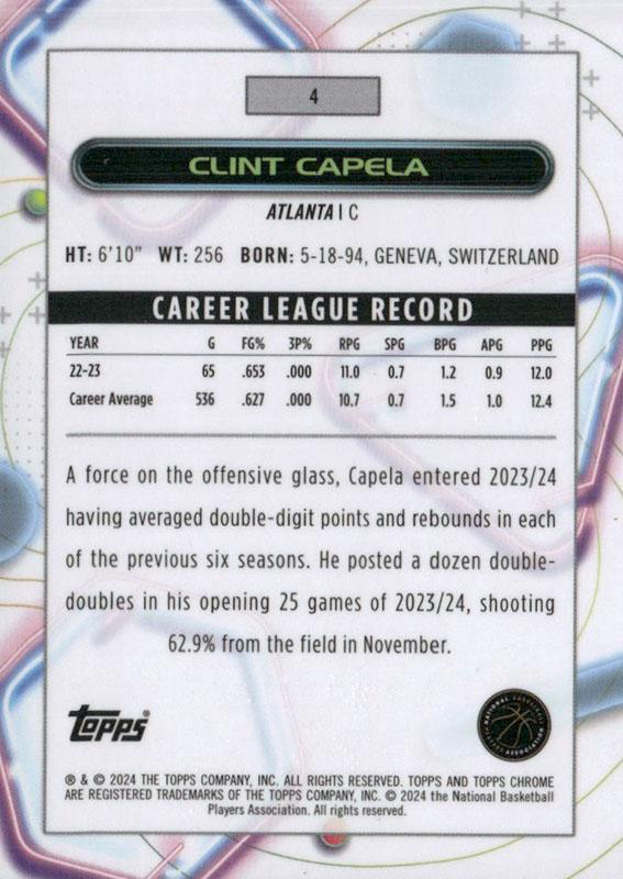 2023 Topps Chrome Cosmic Clint Capela #4 Atlanta Hawks