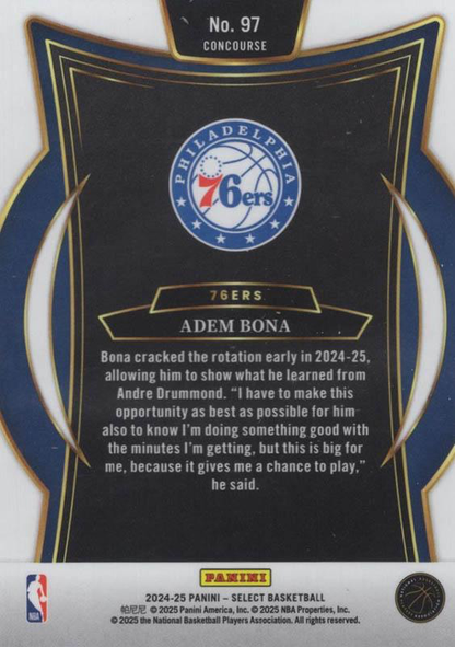 2024 Panini Select Adem Bona RC #97 Philadelphia 76ers