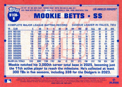 2026 Topps Chrome 1991 35th Mookie Betts #91CB-8 Los Angeles Dodgers